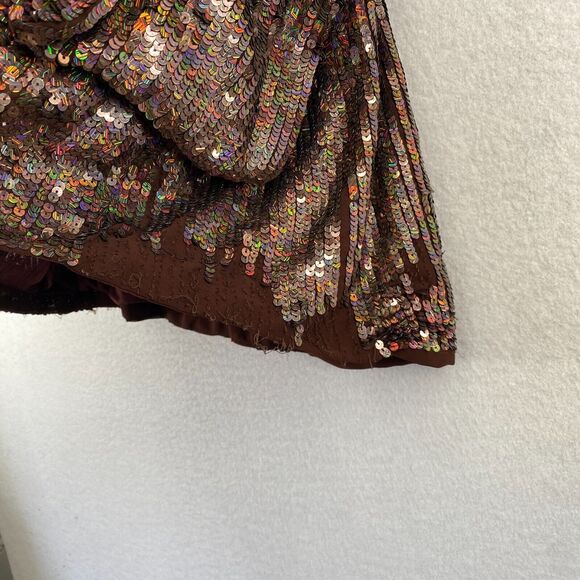 DIABLESS Jacket Womens L Seqiun Embellished Hoodie Coat Full Zip Cinched Brown - Picture 8 of 16